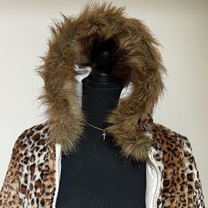 Winter Jacket with Reversible Cheetah Print Hair and Creamy White Stitch